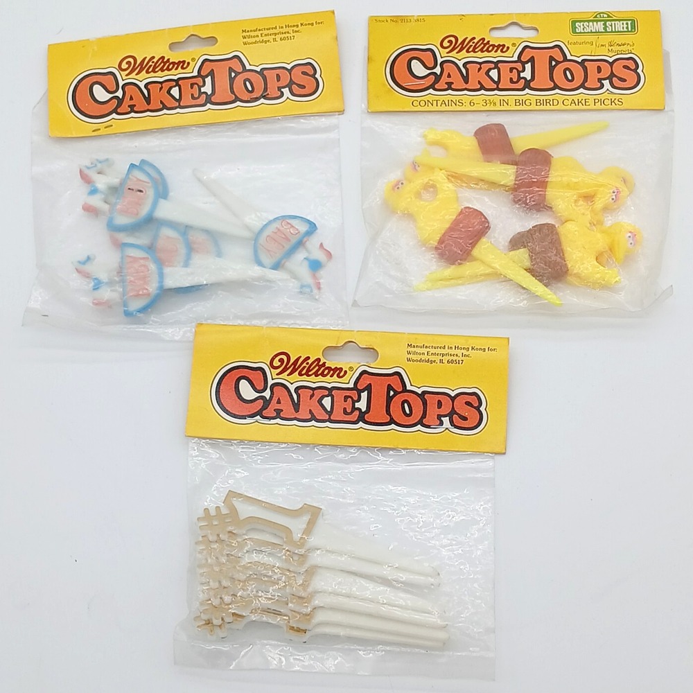 Lot of VTG Wilton Cake Tops (unopened): Big Bird, #1 & Baby Cupcake Toppers NOS